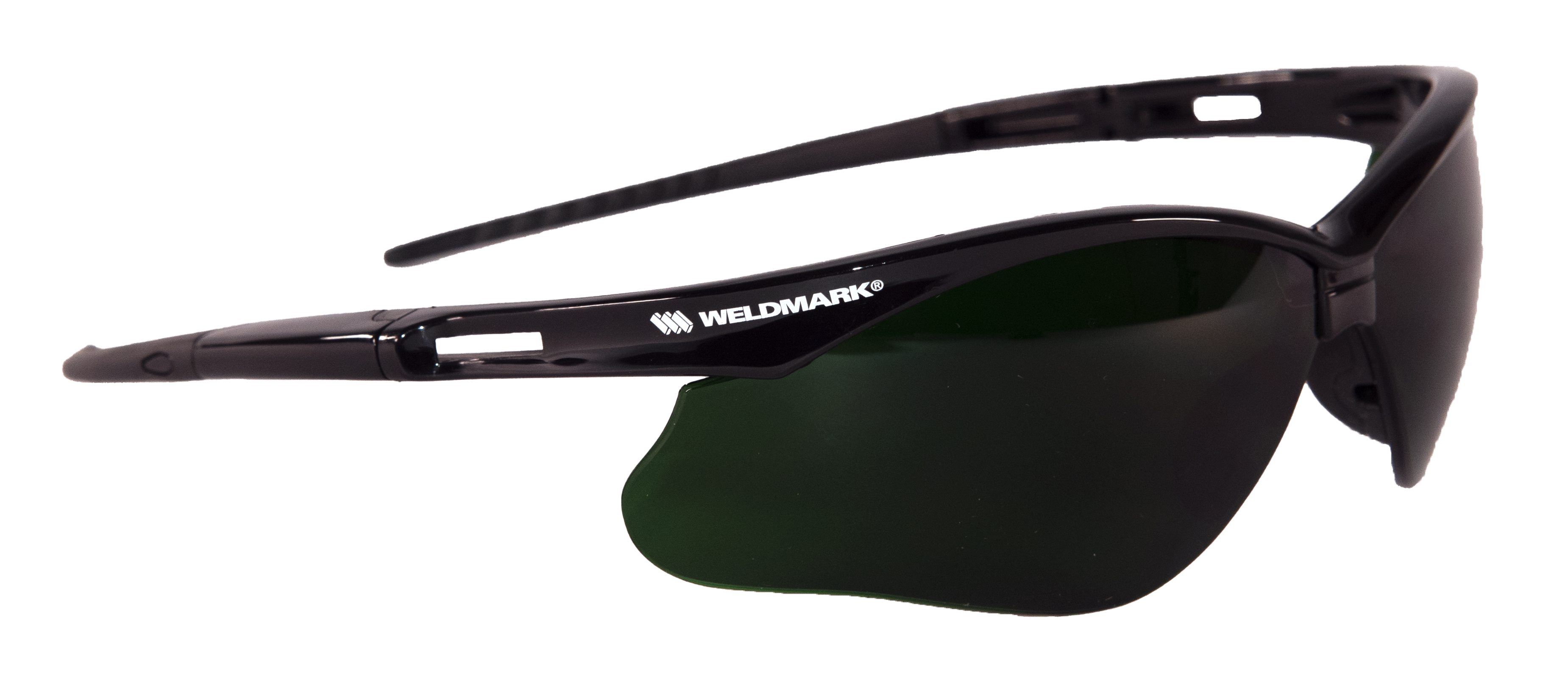 Weldmark by Jackson SG black half frame vision correcting safety glasses, with green polycarbonate scratch resistant  lenses. 5.0 IRUV shade